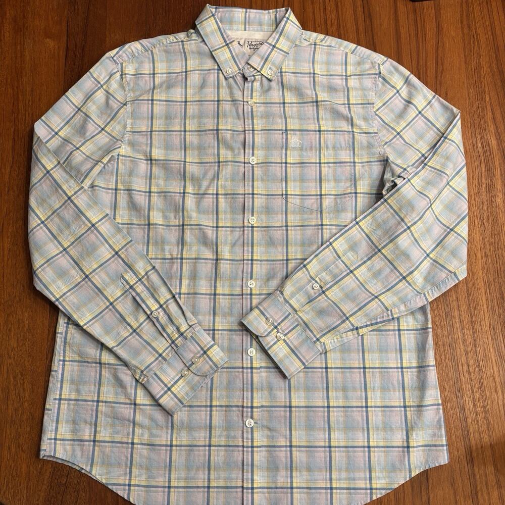 Original Penguin Pastel blue pink yellow Plaid Button-Down Shirt Large
